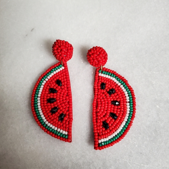 Watermelon trendy beaded earrings - Picture 3 of 3
